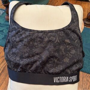Victoria Sport Black Floral ‘The Player’ Sports Bra, Lg. No padding. Over head.